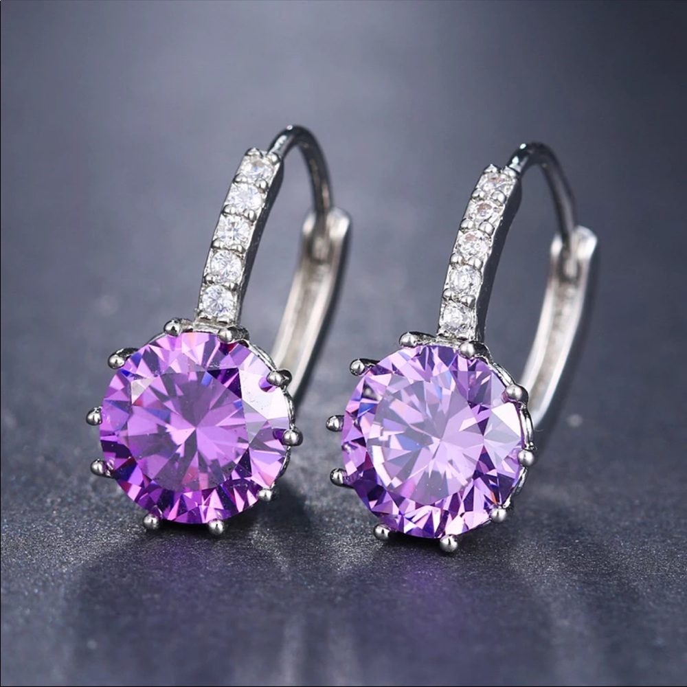New Women’s 925 Silver Round Cut Amethyst Earrings